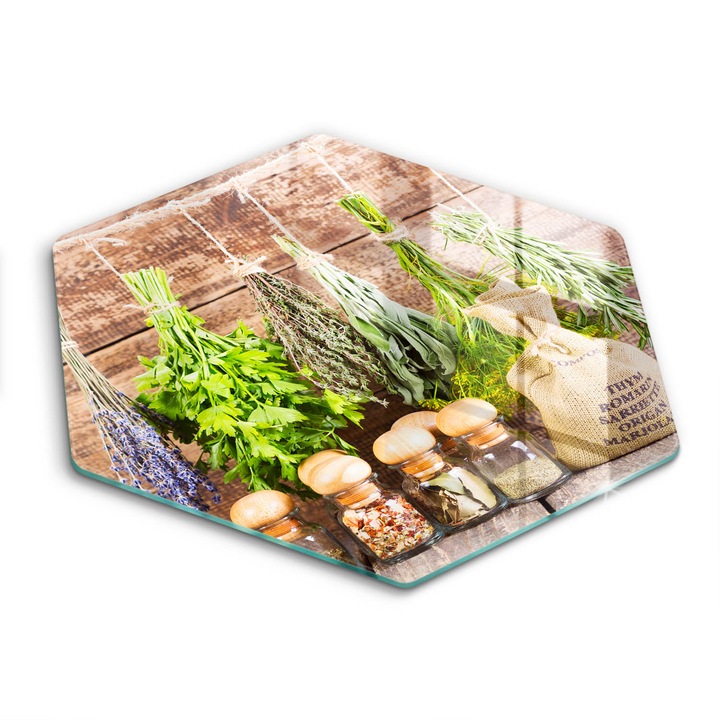Üveg vágódeszka, Wallfluent, Gyógynövények fűszerek és fa, h40 cm, Piros