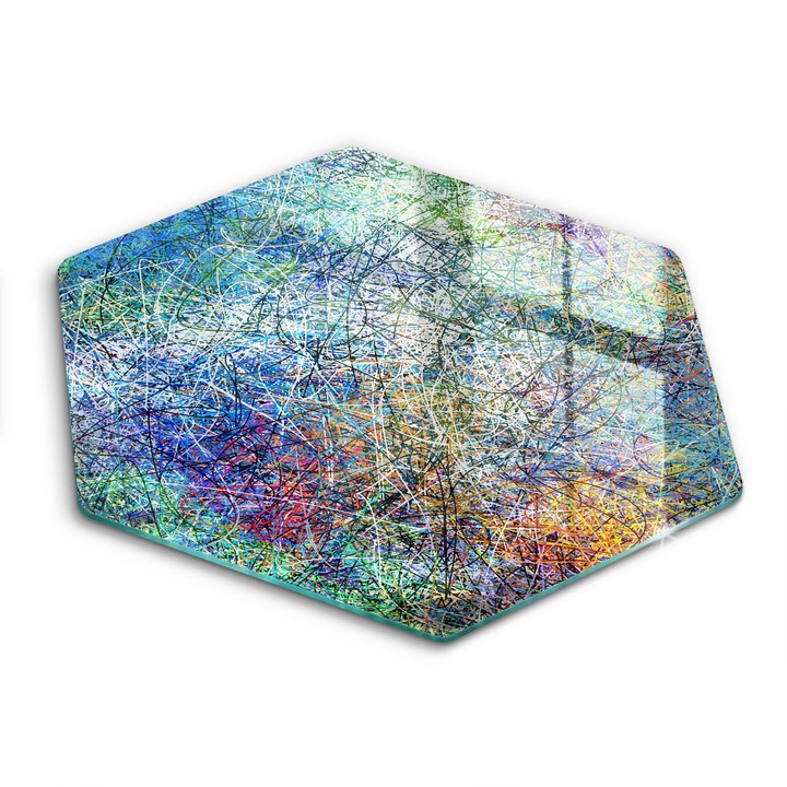 Üveg vágódeszka, Wallfluent, A vonal színes absztrakciója, h40 cm, Barna
