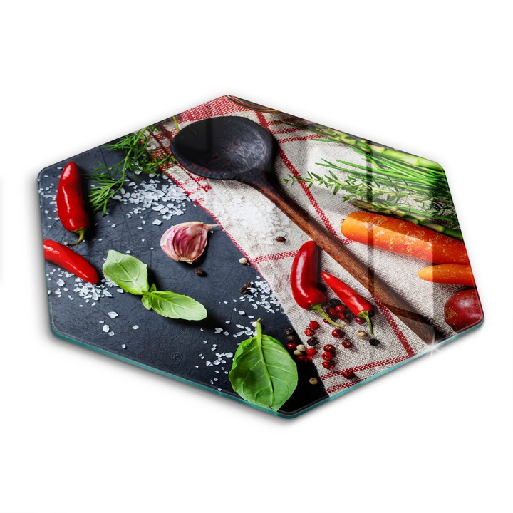 Üveg vágódeszka, Wallfluent, Konyhai ételek, h40 cm, Sokszínű
