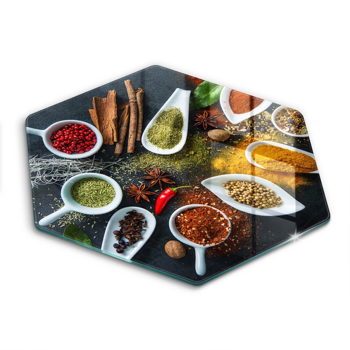 Üveg vágódeszka, Wallfluent, Konyhai fűszerek, h40 cm, Zöld