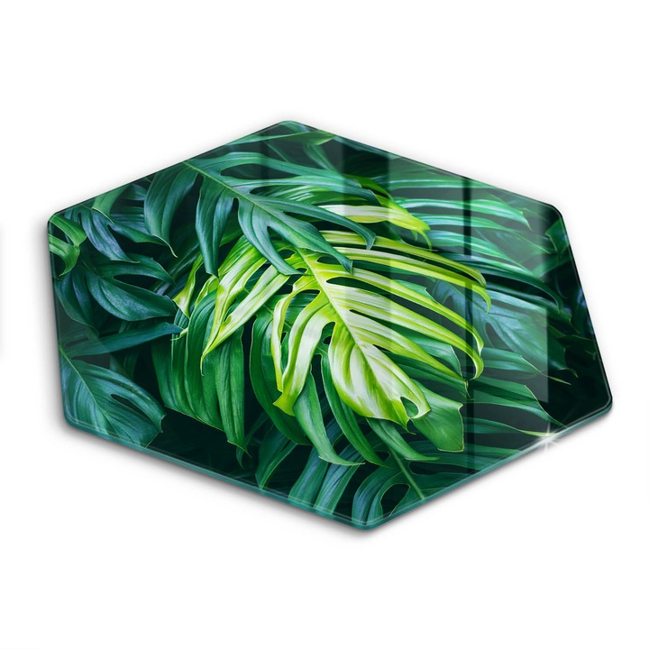 Üveg vágódeszka, Wallfluent, Szörnyeteg vad levelek, h40 cm, Zöld