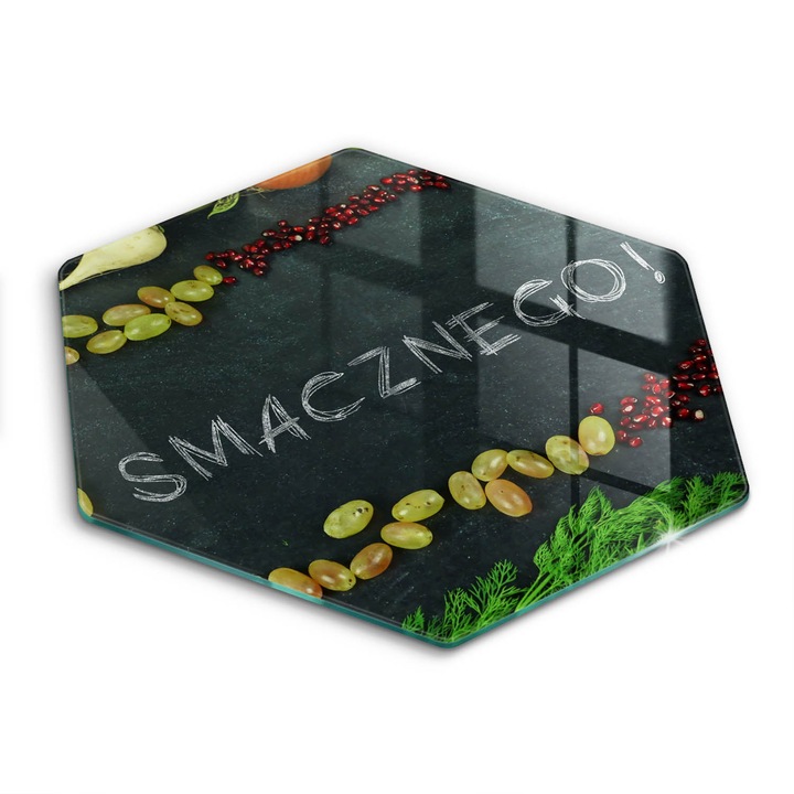 Üveg vágódeszka, Wallfluent, A felirat finom!, h40 cm, Szürke