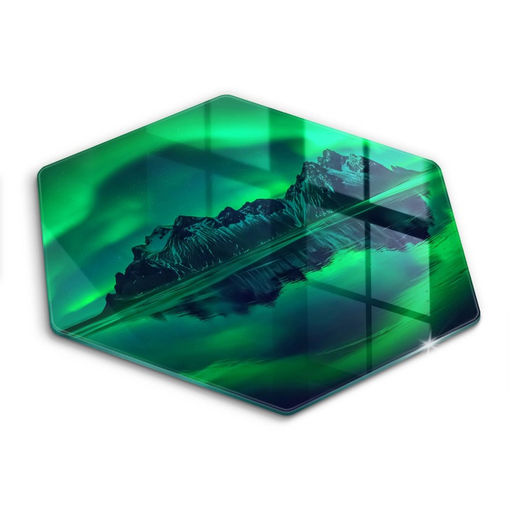 Üveg vágódeszka, Wallfluent, Az Aurora polar tájképe, h40 cm, Sokszínű