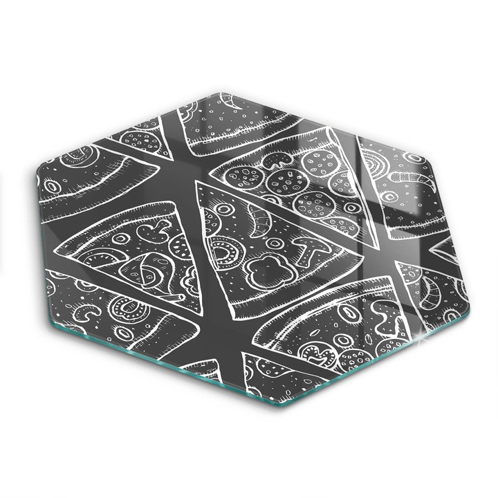 Üveg vágódeszka, Wallfluent, Pizza illusztráció, h40 cm, Sokszínű