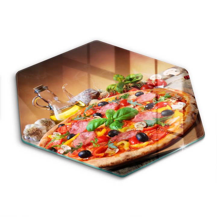 Tocatoare de bucatarie, Wallfluent, din sticla, h40 cm, Pizza italiana, Maro, 010010520090000074641