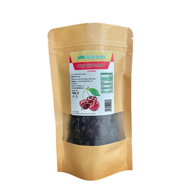 Cirese deshidratate natur 200 gr, Fara Zahar Adaugat, ambalaj SmartZip resigilabil