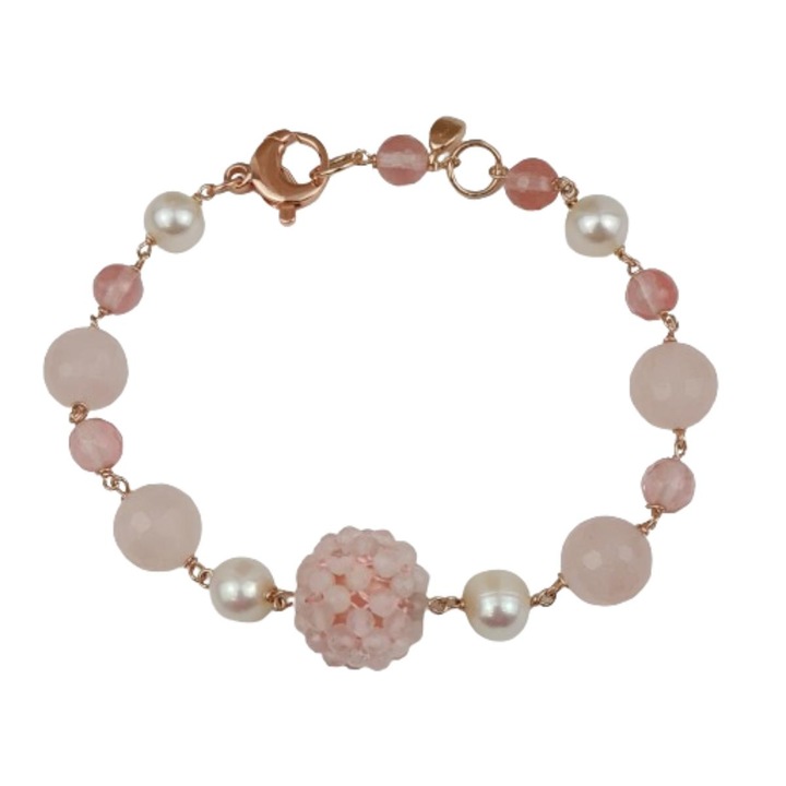 Bratara Sensation cu perle de cultura si cuart roz