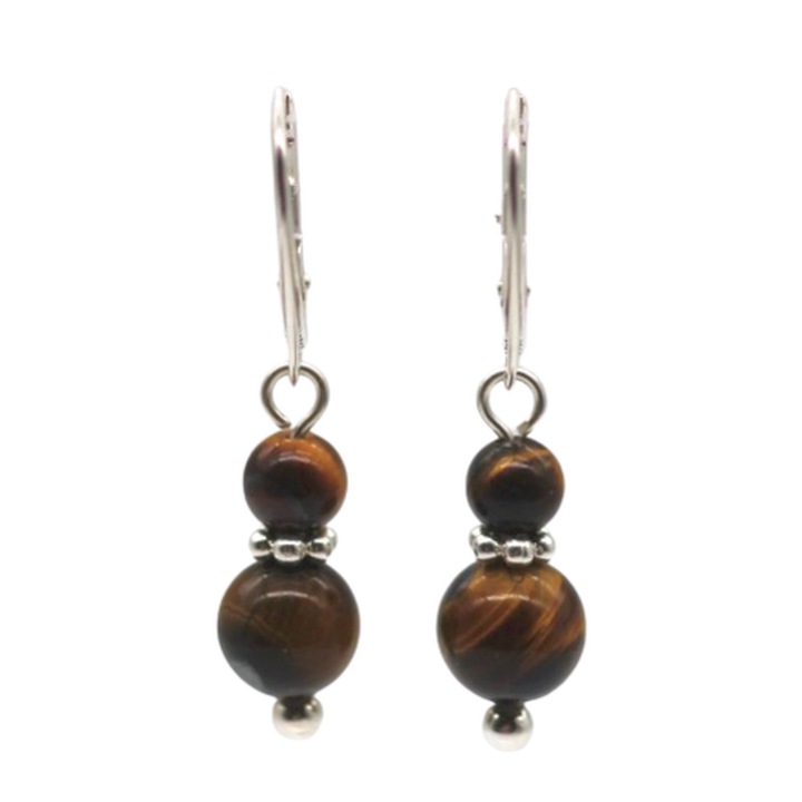 Cercei din pietre semipretioase ochi de tigru, argint 925, tortita inchisa