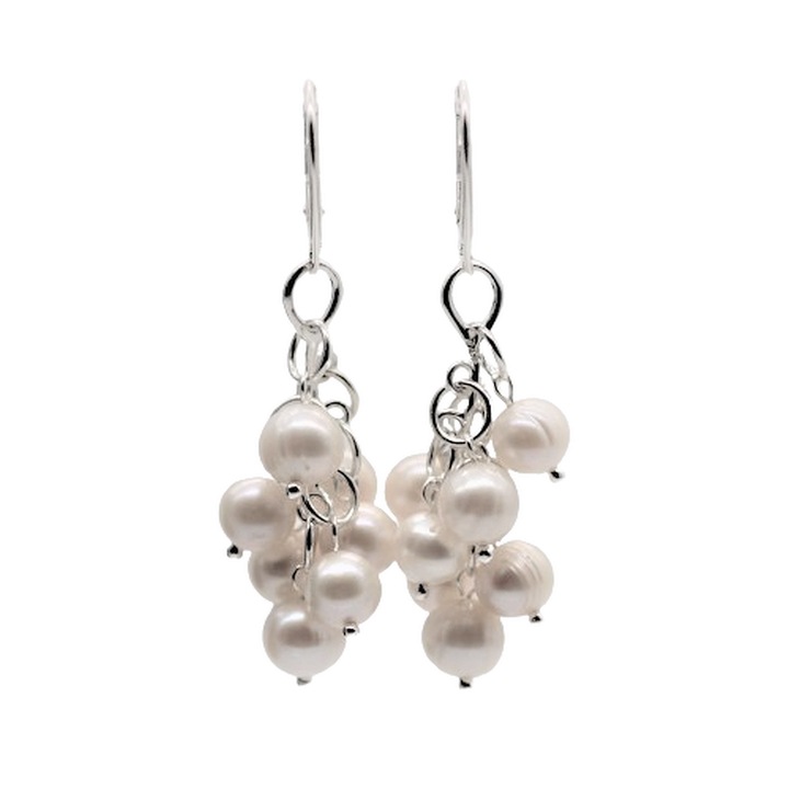 Cercei din perle naturale de cultura, argint 925, tortita inchisa, tip ciorchine
