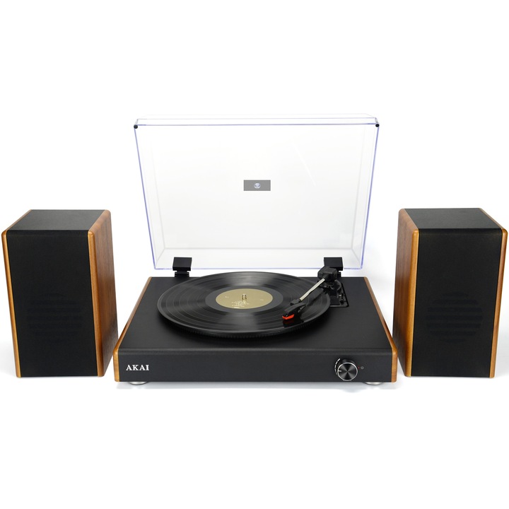Грамофон Akai ATT-240SP с външни високоговорители, 20 W, Bluetooth, USB, Кафяв/Черен