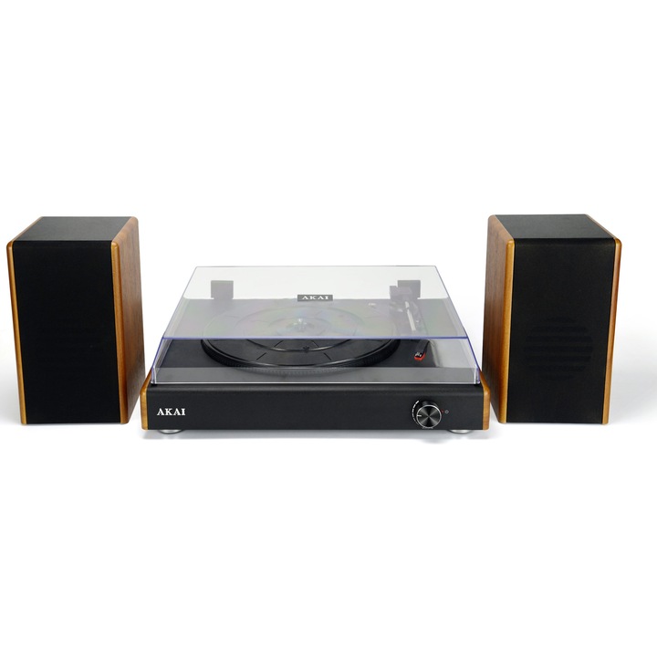 Грамофон Akai ATT-240SP с външни високоговорители, 20 W, Bluetooth, USB, Кафяв/Черен