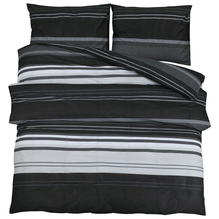 vidaXL paplanhuzat szett, fekete és fehér, 200x200 cm, pamut, 0.58 kg, 1 x paplanhuzat 2 x párnahuzat