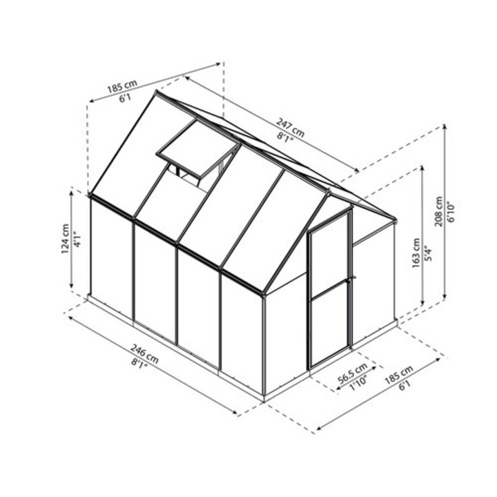 Sera Gradina Palram – Canopia Mythos 6x8 185x247 Cm Ral 7012 Gri Include Cadru Fundatie Si Jgheab