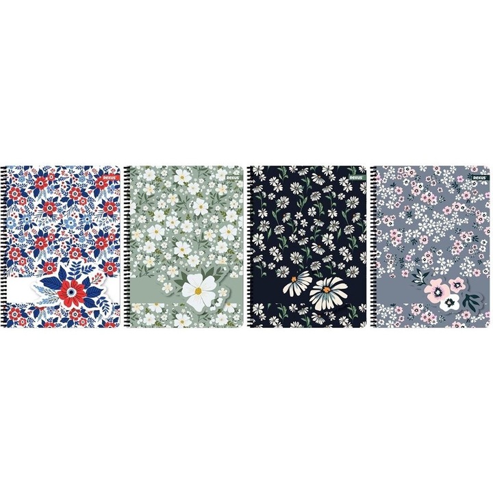 Set 5 caiete A4, Beniamin, Flower, 80 file in carouri, spirala neagra, mix modele