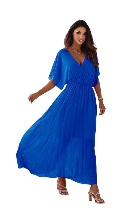 Rochie lunga plisata cu decolteu in V masura universala s/m/l, Albastru, S-L