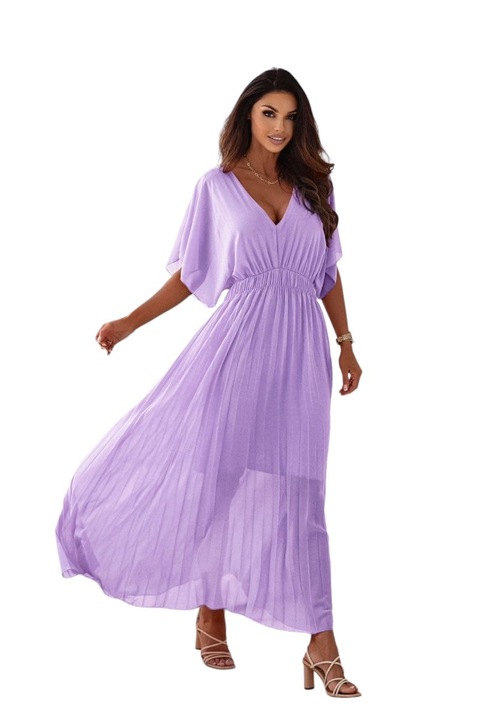 Rochie lunga plisata cu decolteu in V masura universala s/m/l, Lila, S-L