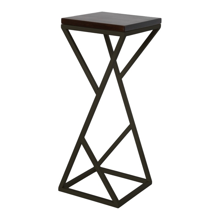 Suport decorativ ELISA, inaltime 62 cm, latime 25 cm, cm, cu o polita din lemn de tei 25*25*2 cm, din teava patrata cu latura de 2 cm, vopsit electrostatic negru mat