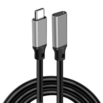 Cablu prelungitor Type C, Axroad Mall, Suporta transfer de semnal video, USB 3.2 Gen 2, Rezolutie 4K HD, 10Gbps, 100W, 5A, Fast charge, Pentru telefoane mobile, tablete, notebook-uri, Metal, 2m, Gri/Negru