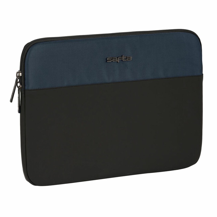 Geanta laptop Safta Business, nylon si piele sintetica, albastru inchis, 34x25x2cm