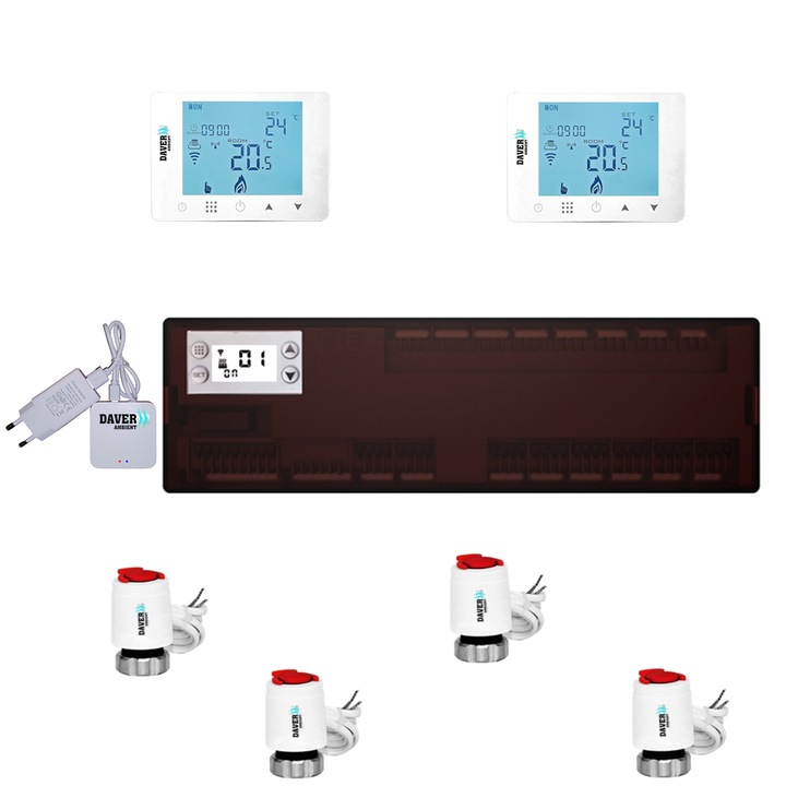 Prémium automatizálási csomag ZigBee Clima fűtéshez és hűtéshez az elosztóból 2 zónával hőszivattyúval, Daver