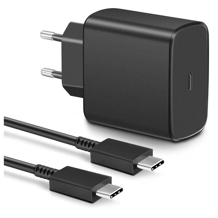 Super Fast Charge töltő, 45W, 1m kábel, Samsung és Huawei kompatibilis, fekete
