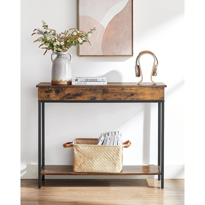 Sokoldalú konzol 2 fiókkal, 100 x 30 x 80 cm, melamin forgácslap, barna / fekete, Vasagle