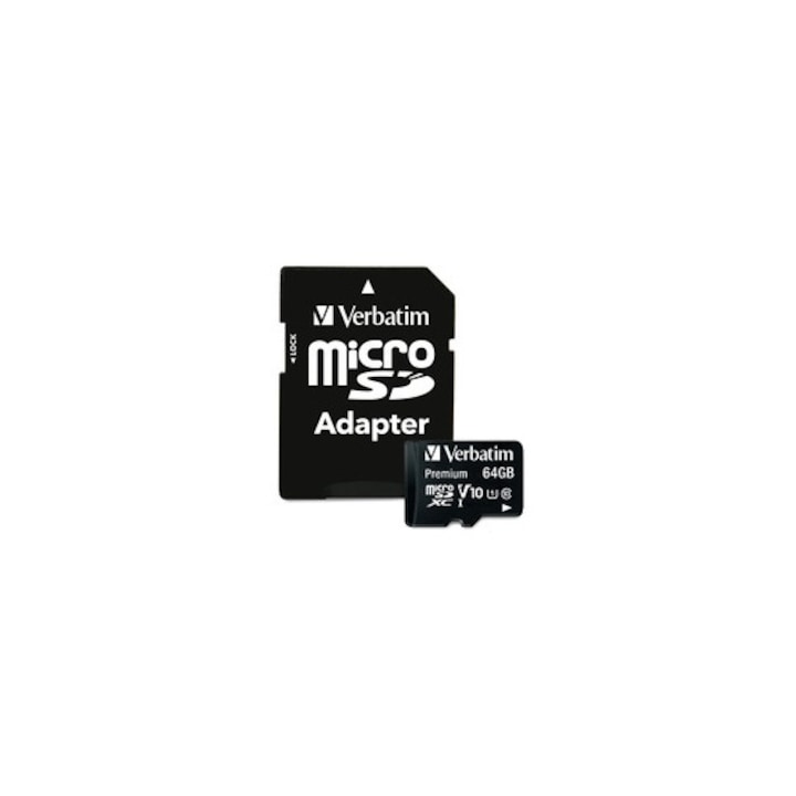 Card de memorie Verbatim MicroSDXC cu adaptor, 64GB, Class 10