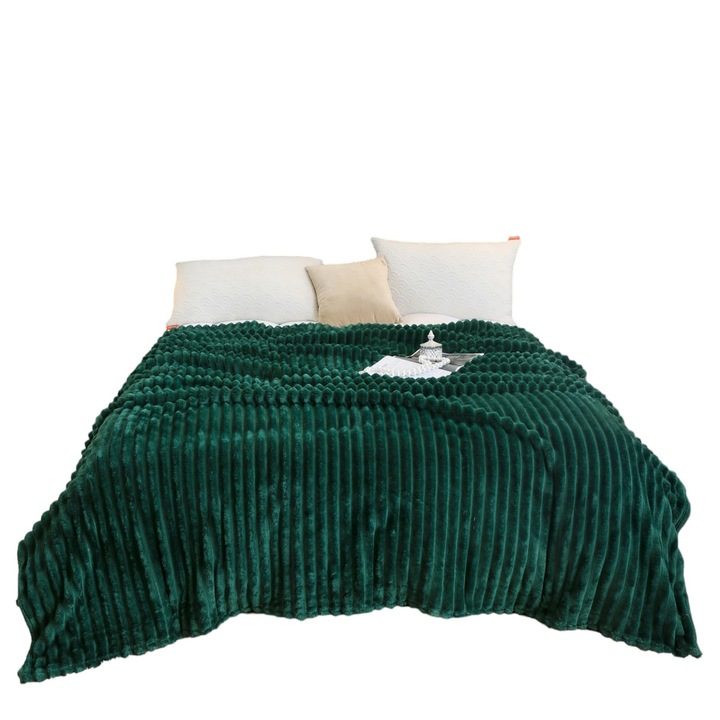 Кадифено одеяло Cocolino с райета, зелено, 200 x 230 см