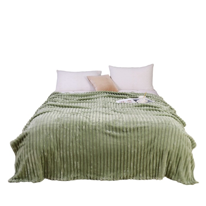 Кадифено одеяло Cocolino с райета, маслинено зелено, 200 x 230 см