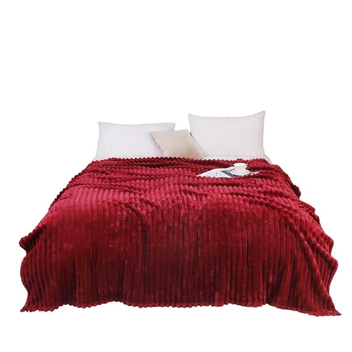 Кадифено одеяло Cocolino с райета, червено, 200 x 230 см