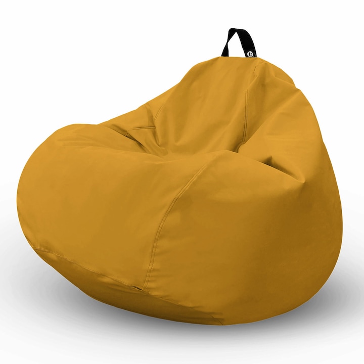 Fotoliu Updeco Puf Bean Bag tip para XL Chroma, impermeabil, poate fi folosit outdoor, cusatura dubla, sac interior, cu maner, 90 x 90 x 60 cm, Golden Yellow