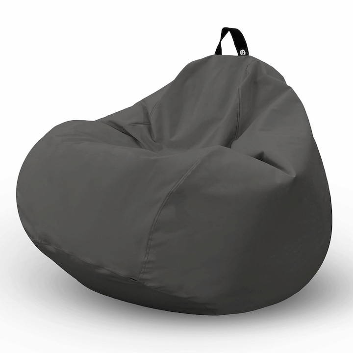 Fotoliu Updeco Puf Bean Bag tip para XL Chroma, impermeabil, poate fi folosit outdoor, cusatura dubla, sac interior, cu maner, 90 x 90 x 60 cm, Dark Grey