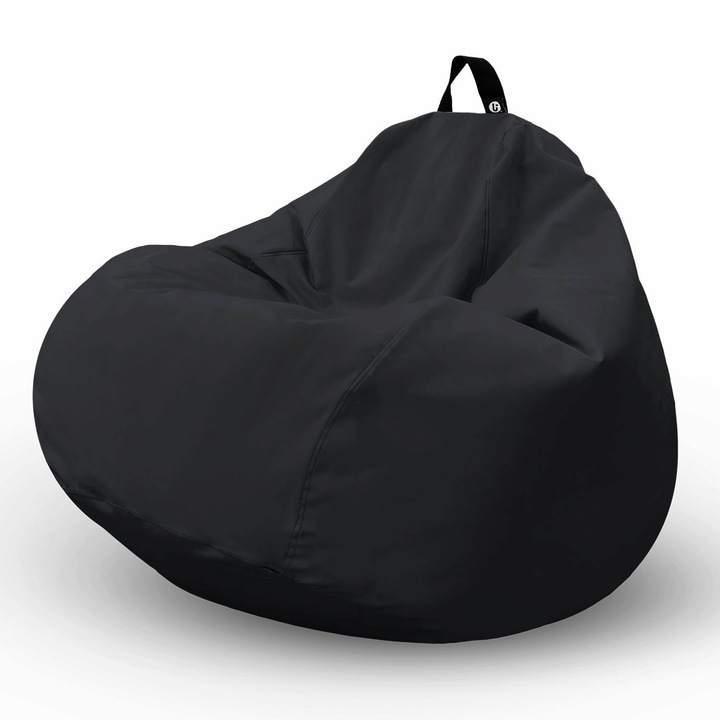 Fotoliu Updeco Puf Bean Bag tip para XL Chroma, impermeabil, poate fi folosit outdoor, cusatura dubla, sac interior, cu maner, 90 x 90 x 60 cm, Black