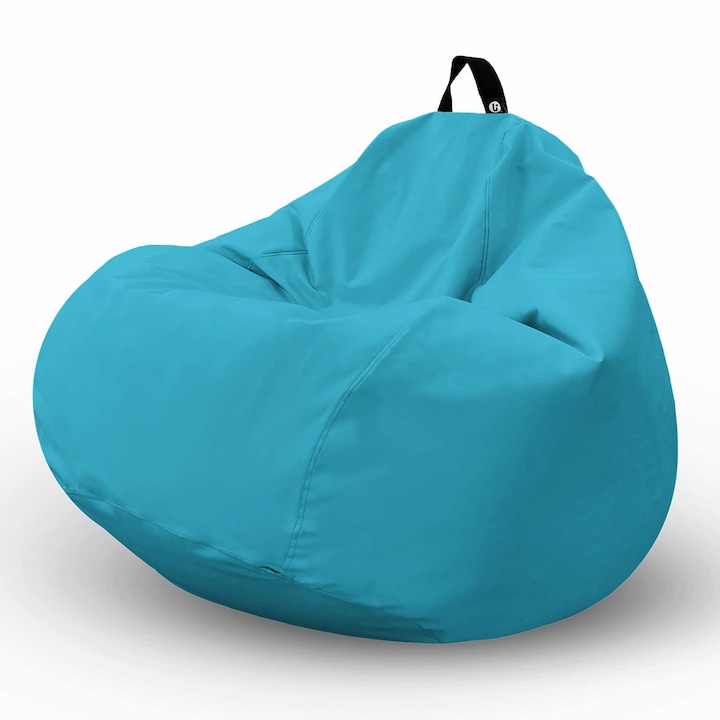 Fotoliu Updeco Puf Bean Bag tip para XL Chroma, impermeabil, poate fi folosit outdoor, cusatura dubla, sac interior, cu maner, 90 x 90 x 60 cm, Turquoise