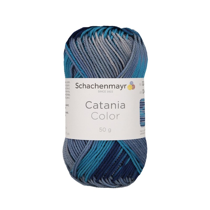 Fir subtire de crosetat si tricotat, 100% bumbac, grosime fir nr 2 Fine, lungime 125 m, 50 g, Catania Color lagoon 00241