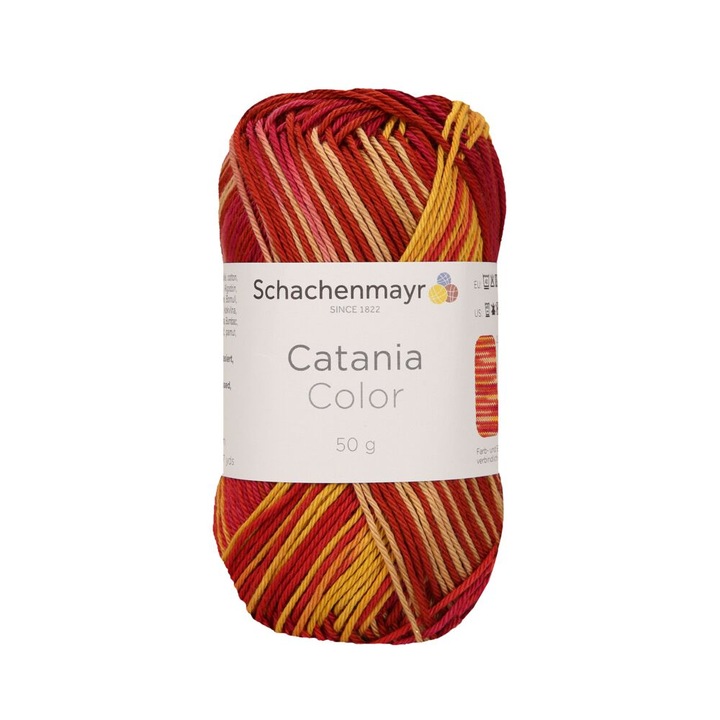 Vékony cérna horgoláshoz és kötéshez, 100% pamut, szálvastagság 2 Fine, hossza 125 m, 50 g, Catania Color sunrise 00237