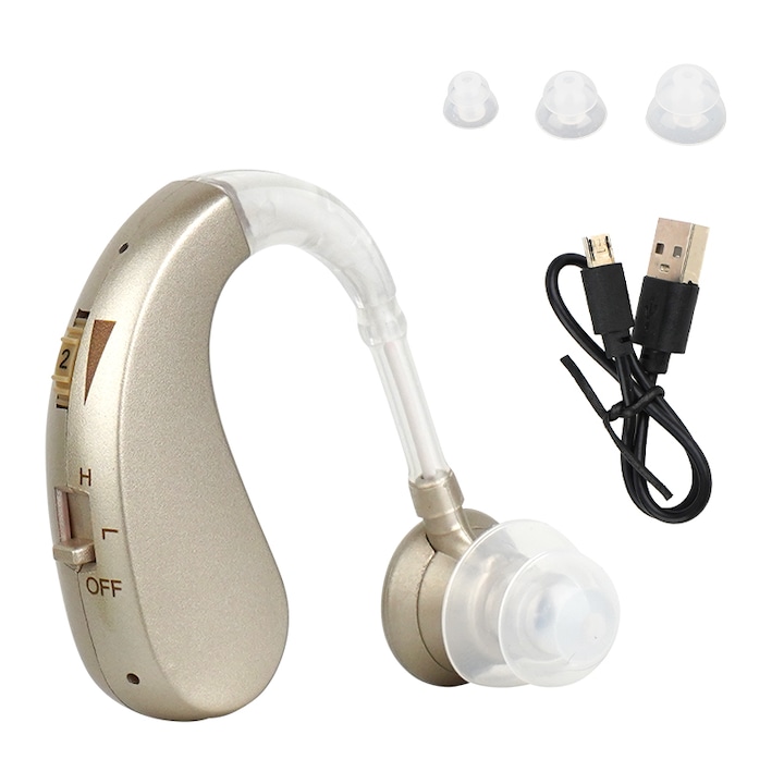 Слухов Апарат, JESWO®, 110 dB Усилвател на звук, 3 адаптера за уши, акумулатор до 40 часа, за възрастни, Бежов