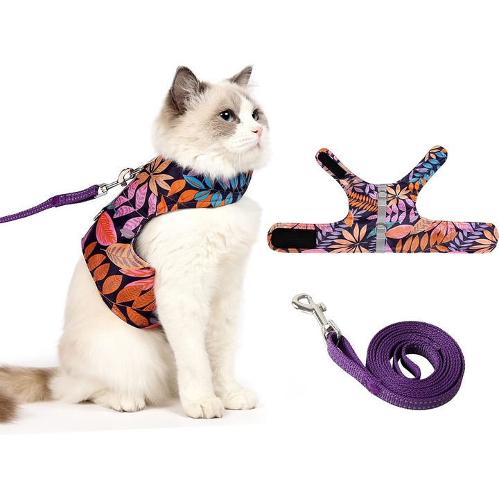 Set Ham si lesa pentru pisici, Savanna, S, Roz/Portocaliu