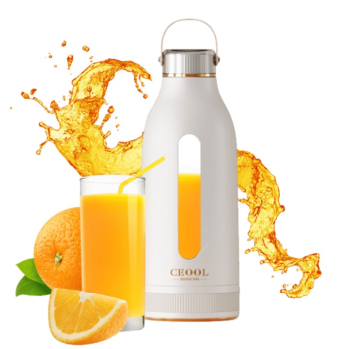 Mini Blender Electric Portabil, Smoothie, Shake sau Fresh, Incarcator Tip C, Capacitate 400 ml, 4 lame din otel inoxidabil, Zdrobire Gheata, Silentios, Baza cu silicon antiaderent, Deschidere Dubla, Alb