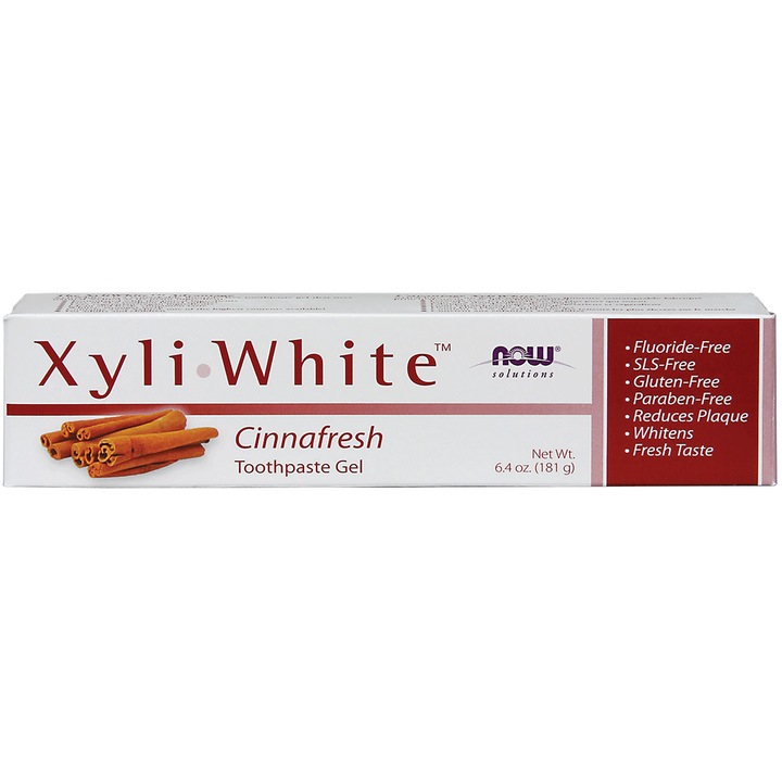 Паста за зъби, Now Solutions, Xyli White Cinnamon, за избелване на зъби, без флуорид, с вкус на канела, 181 гр
