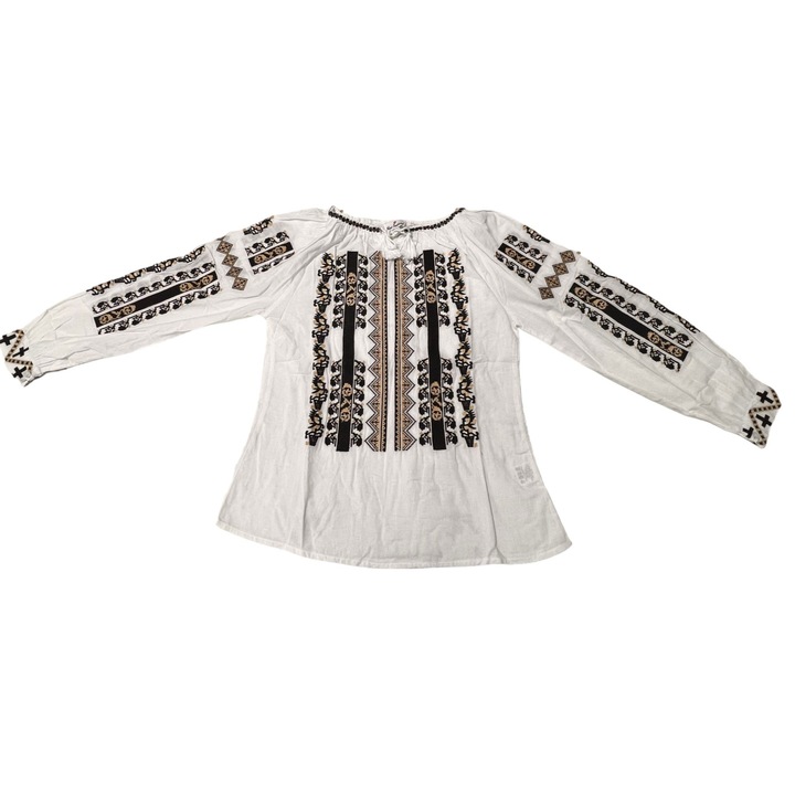Ie traditionala femei, alba, broderie negru/auriu, marimea M