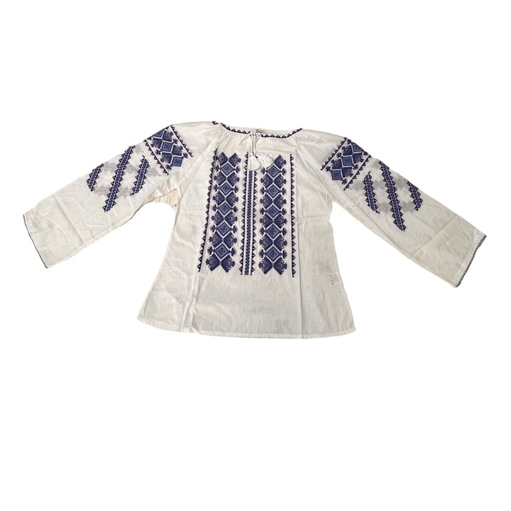 Ie traditionala femei, alba, broderie romb albastra, marimea L