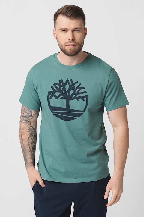 Timberland, Тениска Kennebec River Tree от органичен памук с лого, Персийско зелено/Тъмносин