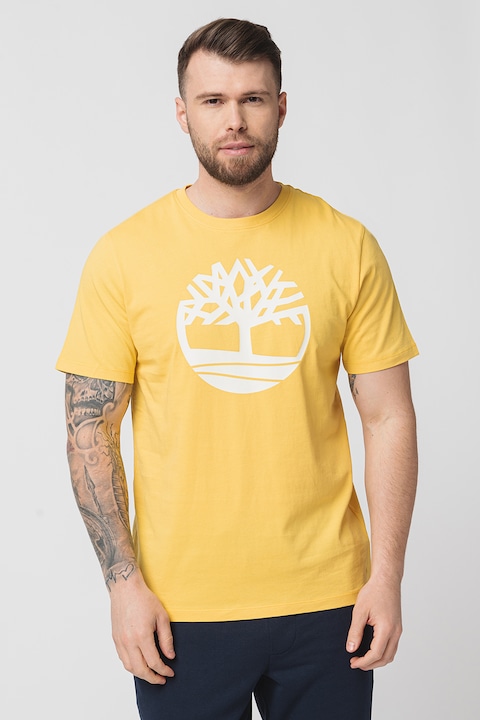Timberland, Тениска Kennebec River Tree от органичен памук с лого, Бял/Шафраново жълто