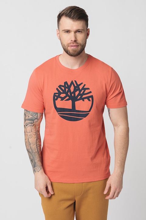 Timberland, Тениска Kennebec River Tree от органичен памук с лого, Корал/Тъмносин