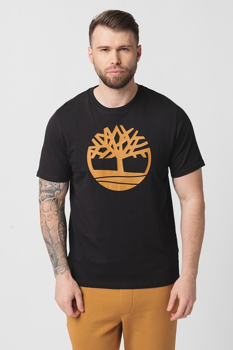 Timberland, Тениска Kennebec River Tree от органичен памук с лого, Карамел/Черен