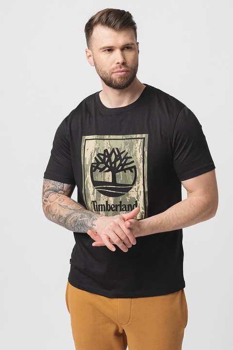 Timberland, Тениска Camo с лого, Зелен/Черен