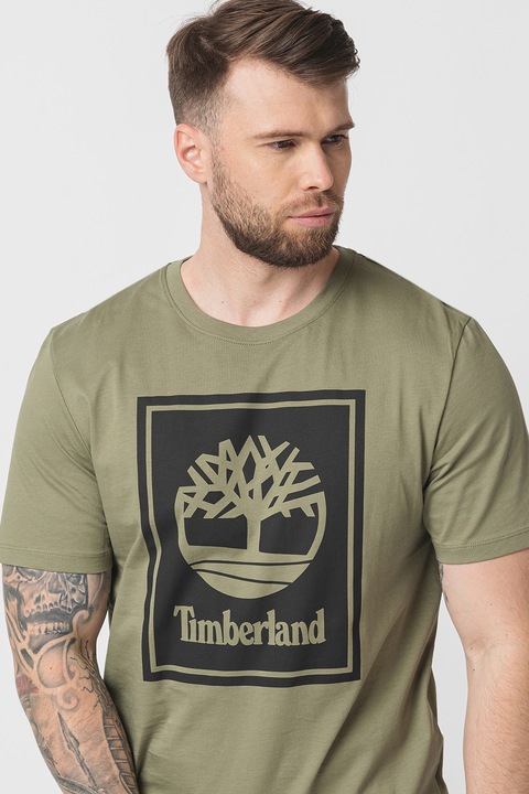 Timberland, Памучна тениска с лого, Папратово зелено/Черен