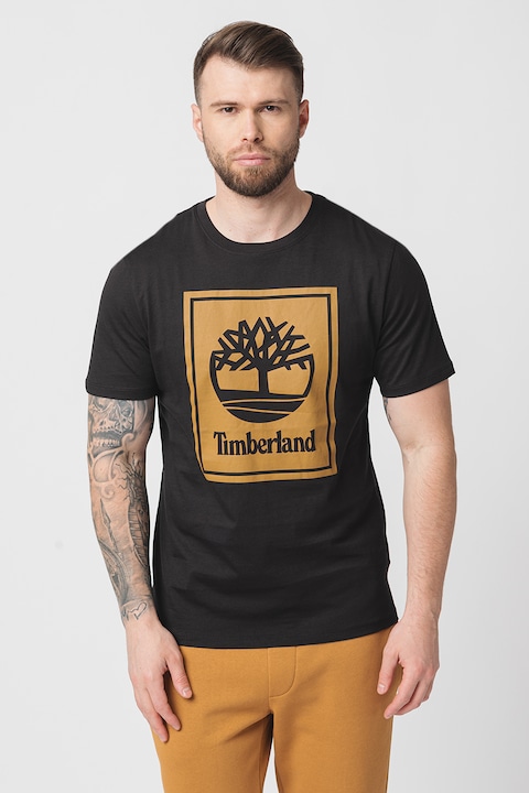 Timberland, Памучна тениска с лого, Карамел/Черен