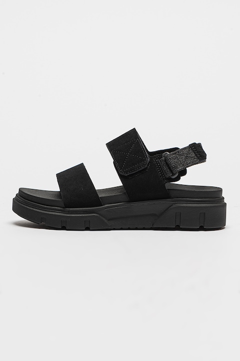 Timberland, Sandale de piele intoarsa cu banda velcro, Negru